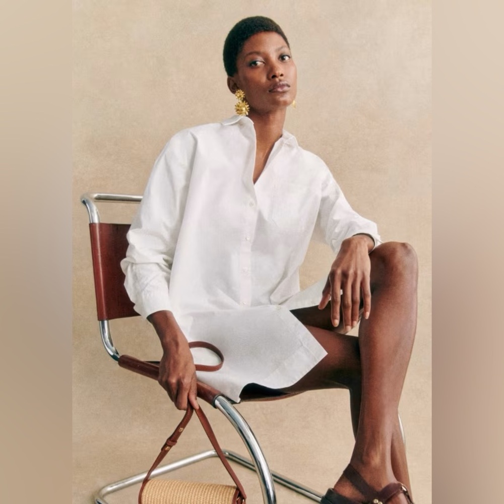 NWT Sézane Maxine Dress Organic Cotton White Collared Button Down Shirt Dress 38